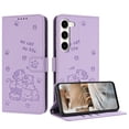 thumbnail image 1 of for Samsung Galaxy S23 Plus Phone Case Wallet, Embossed Cute Cat Pattern Purse Case Women Girls Wrist Strap [Card Cash Slots] Stand PU Leather Protection Cover for Samsung Galaxy S23 Plus, Purple, 1 of 9