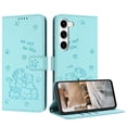 thumbnail image 1 of for Samsung Galaxy S23 Plus Phone Case Wallet, Embossed Cute Cat Pattern Purse Case Women Girls Wrist Strap [Card Cash Slots] Stand PU Leather Protection Cover for Samsung Galaxy S23 Plus, Green, 1 of 9
