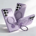 thumbnail image 1 of For Samsung Galaxy S23 Plus Phone Case,With 360° Rotatable Ring Kickstand,Compatible With Mag-Safe,Matte Anti-fingerprinting Translucent Shockproof Anti-fall Drop Protection,Thin Phone Case,Purple, 1 of 7