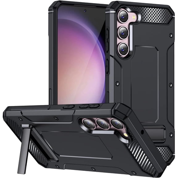 for Samsung Galaxy S23-Plus Phone case, Made of TPU+PU Metal Bracket, Military Grade Fall Protection, Lens Protrusion Protection, Engineering Design, Better Protection for Your Phone (Black)