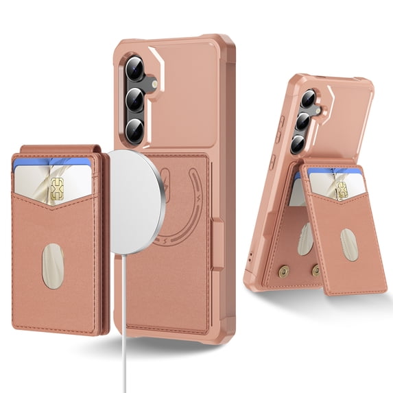 For Samsung Galaxy S23 Plus Removable Card Holder Cover Compatible with Magsafe 2 in 1 Detachable Wallet Case Magnetic Luxury PU Leather RFID Blocking Back Flip Kickstand Shockproof Case,Rosegold
