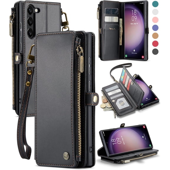 for Samsung Galaxy S23 Plus/ S23+ Case, 【RFID Blocking】 for Samsung S23 Plus Wallet Case Women Men, PU Leather Magnetic Flip Strap Zipper Card Holder Phone Case for Galaxy S23 Plus, Black
