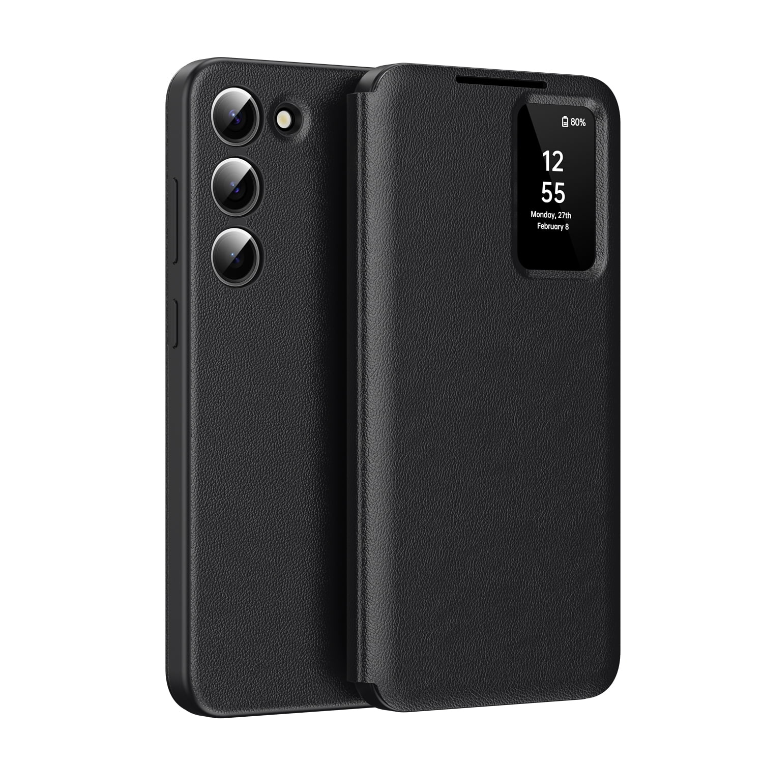 for Samsung Galaxy S23 Plus Smart Wallet Phone Case, Protective Cover with Smart Small Screen View, Finger Tap Control, Slim Design, Card Holder Pocket, PU Leather Flip Cover, Black