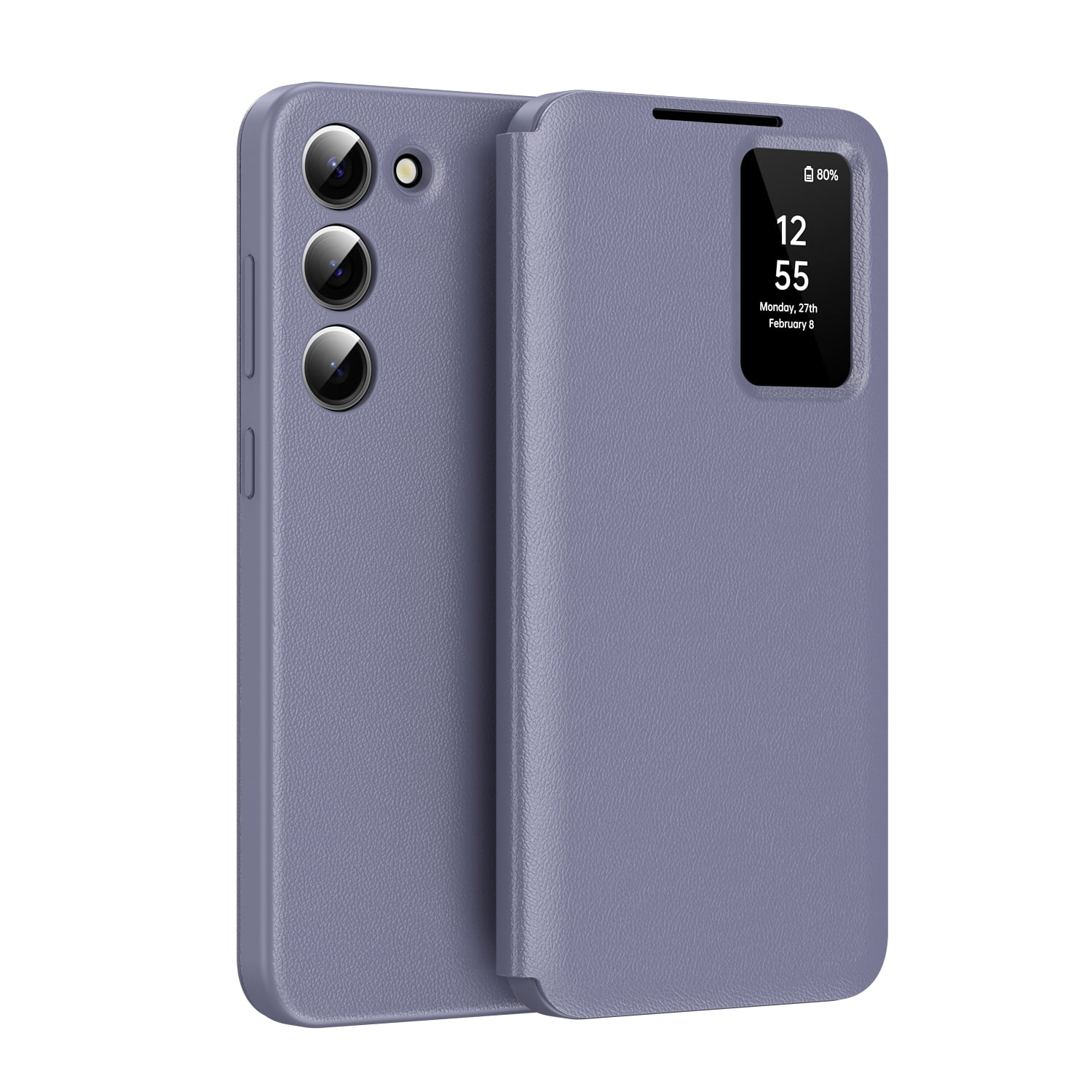 for Samsung Galaxy S23 Plus Smart Wallet Phone Case, Protective Cover with Smart Small Screen View, Finger Tap Control, Slim Design, Card Holder Pocket, PU Leather Flip Cover, Purple