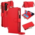 thumbnail image 1 of for Samsung Galaxy S23 Plus Wallet Case with Card Holder - PU Leather Case Detachable Crossbody Strap & Wristband & Secure Ring, Shockproof Protective RFID Blocking Zipper Purse Phone Cover, Red, 1 of 7
