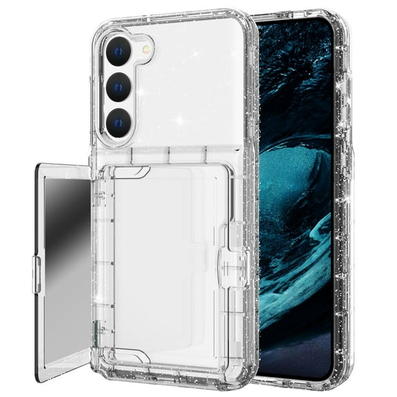 for Samsung Galaxy S23 Plus Wallet Case, Card Holder Slot Ultra Slim Thin Clear Flexible TPU Gel Rubber Soft Skin Silicone Protective Phone Case for Samsung Galaxy S23 Plus,Clear Glitter