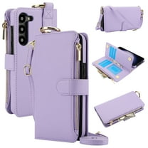 for Samsung Galaxy S23 Plus Wallet Case, Multi-Functional Zipper Purse Case with Card Holders, RFID Blocking Full Body Case, Shoulder Strap Wristband Crossbody Cover for Galaxy S23 Plus, Violet