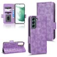 thumbnail image 1 of for Samsung Galaxy S23 Plus Wallet Case, Soft Silicone Triangles Pattern Luxury PU Leather Magnet Flip Folio Cover with Card Slots Holder Wrist Strap Handbag Kickstand Case, Purple, 1 of 5