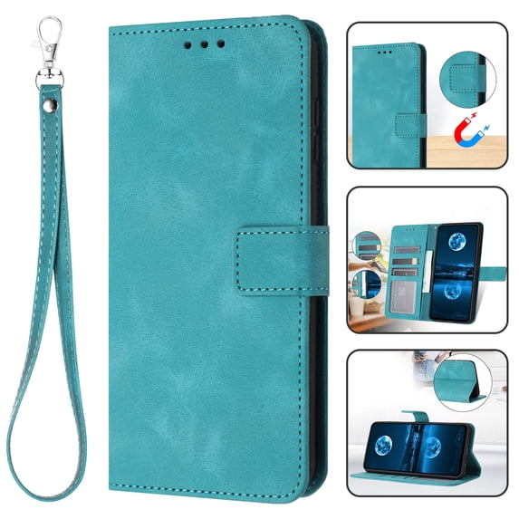 for Samsung Galaxy S23 Plus Wallet Case with Wrist Strap, PU Leather Purse Shockproof Full Protective Phone Cover with Card Slots Magnetic Clasp Flip Stand Case for Galaxy S23 Plus, Green
