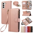 thumbnail image 1 of for Samsung Galaxy S23 Plus Wallet case with Card Holder for Women Men,Phone case RFID Blocking PU Leather Flip Cover with Strap Zipper Credit Card Slots,Kickstand,With Wrist Strap,Rosegold, 1 of 8