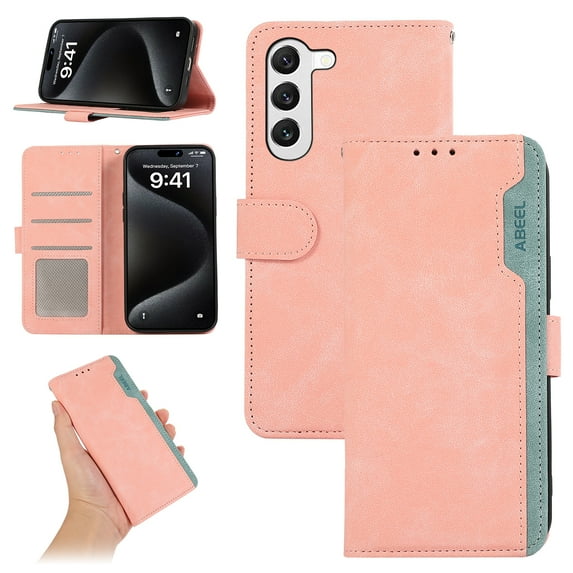 for Samsung Galaxy S23 Premium PU Leather Wallet Flip Case, RFID Blocking Magnetic Card Slots Cash Pocket Kickstand Multifunctional Drop Protective Phone Cover for S23, Pink