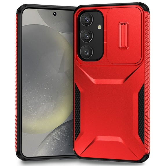 for Samsung Galaxy S23 Rugged Case, Heavy Duty Hard PC Protective Shockproof Cover with Lens Sliding Camera Cover Upgraded Drop Resistant Protective Phone Case for Samsung Galaxy S23, Red