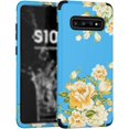 thumbnail image 1 of for Samsung Galaxy S23 S22 S21 Ultra Plus Case, Exquisite Durable Silicone + PC Phone Case, Charming Floral Pattern Protector Cover Full Body Rugged Bumper(Blue,S22), 1 of 7