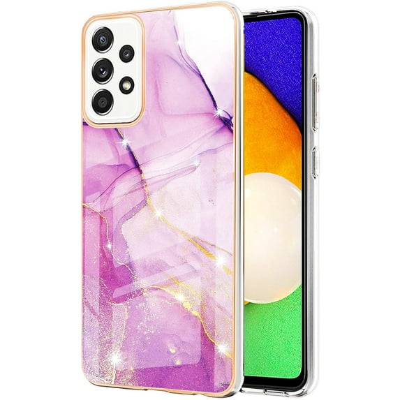 for Samsung Galaxy S23 S22 Ultra Plus Case, Fashion Slim Luxurious Marbling PC+TPU Phone Case, Bezel Heightened Design Shockproof Protector Cover(Light Purple,S23 Ultra)
