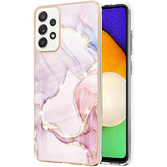 for Samsung Galaxy S23 S22 Ultra Plus Case, Fashion Slim Luxurious Marbling PC+TPU Phone Case, Bezel Heightened Design Shockproof Protector Cover(Rose Gold,S23)