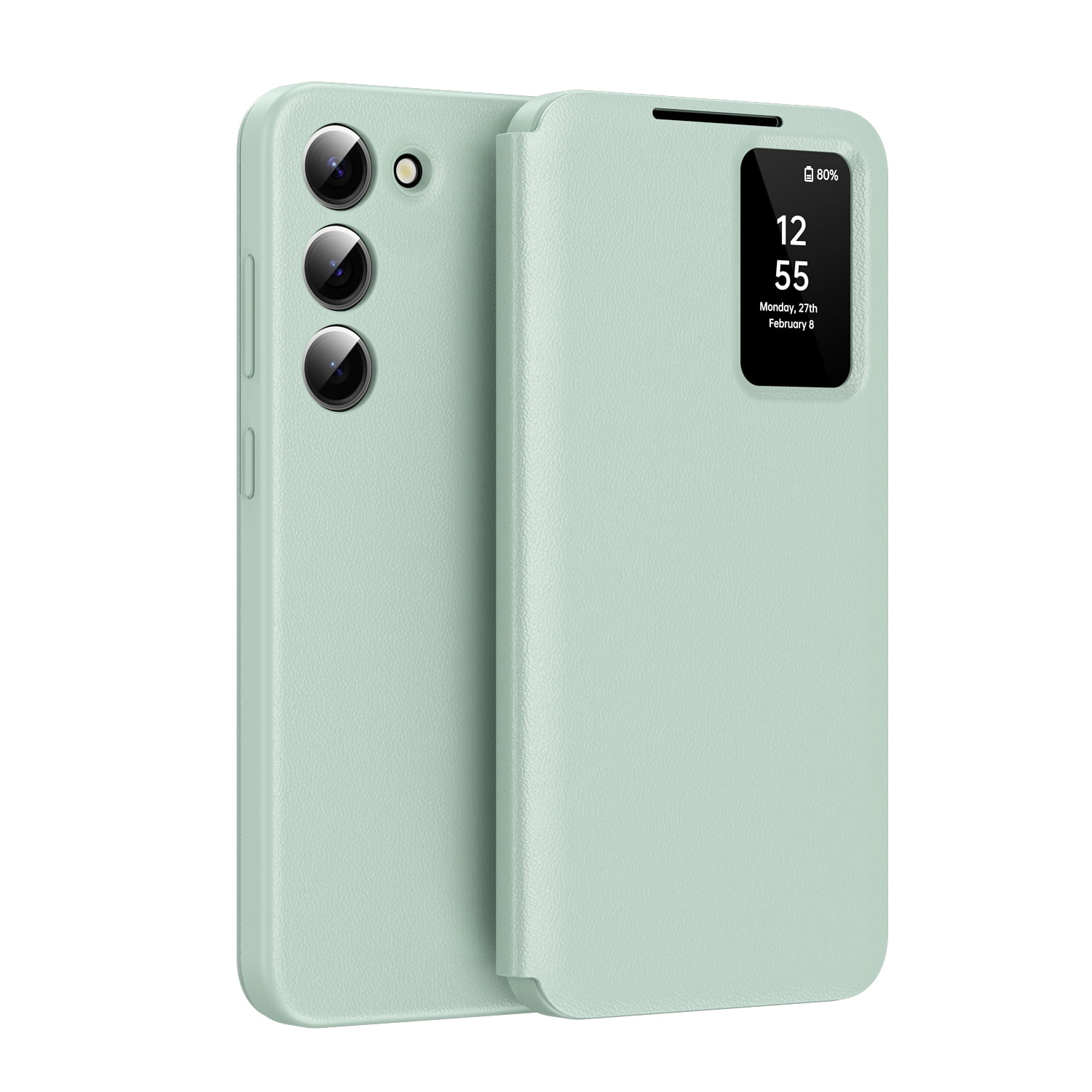 for Samsung Galaxy S23 Smart Wallet Phone Case, Protective Cover with Smart Small Screen View, Finger Tap Control, Slim Design, Card Holder Pocket, PU Leather Flip Cover, Green