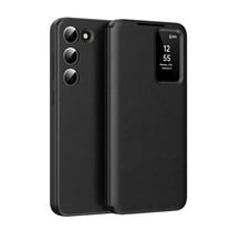 for Samsung Galaxy S23 Smart Wallet Phone Case, Protective Cover with Smart Small Screen View, Finger Tap Control, Slim Design, Card Holder Pocket, PU Leather Flip Cover, Black