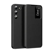 for Samsung Galaxy S23 Smart Wallet Phone Case, Protective Cover with Smart Small Screen View, Finger Tap Control, Slim Design, Card Holder Pocket, PU Leather Flip Cover, Black