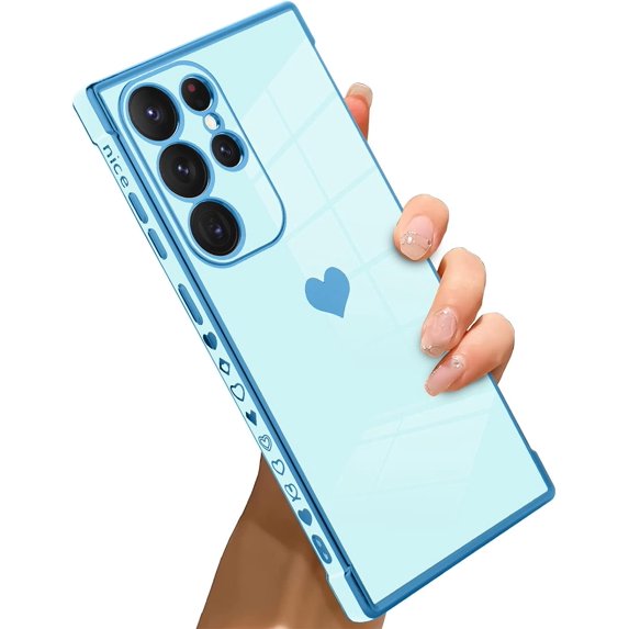 for Samsung Galaxy S23 Ultra 5G Case Heart Plating Electroplate Luxury Elegant Case Camera Protector Soft TPU Shockproof Protective Corner Back Cover Galaxy S23 Ultra 5G Case -Blue