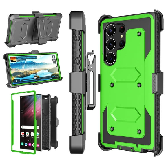 Samsung Galaxy S23 Ultra 5G Case, Tekcoo Case with Belt Clip Holster Heavy Duty Rugged Shockproof Full Body Protection Kickstand Cover for Samsung Galaxy S23 Ultra (Green)