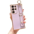 thumbnail image 1 of for Samsung Galaxy S23 Ultra 5g 6.8” with Cute Heart Wrist Strap Stand Luxury Plating Solid Color Camera Protection Cover for Women Soft Silicone Shockproof Bumper for S23 Ultra (Purple), 1 of 10
