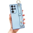 thumbnail image 1 of for Samsung Galaxy S23 Ultra 5g 6.8” with Cute Heart Wrist Strap Stand Luxury Plating Solid Color Camera Protection Cover for Women Soft Silicone Shockproof Bumper for S23 Ultra (Blue), 1 of 10