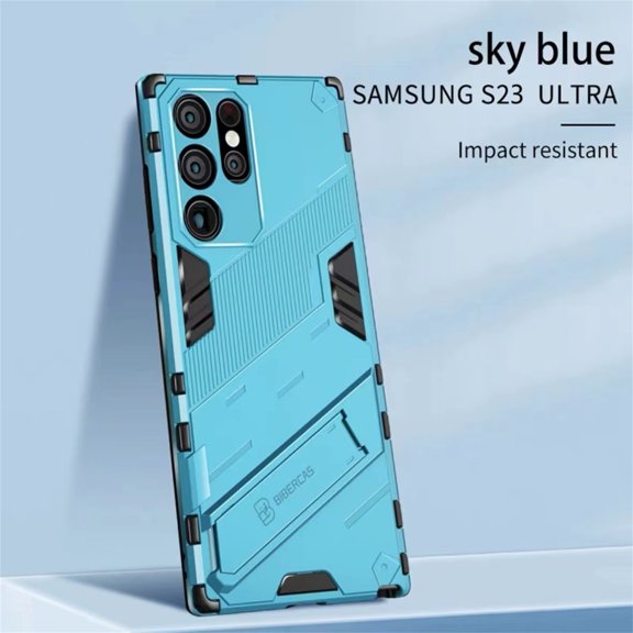for Samsung Galaxy S23 Ultra 6.8" 2023 Armor Protective Cover Rugged PC Backplane with Hidden Kickstand Anti-fall Drop Resisitant Shockproof [Light & Thin] Hybird Case For S23 Ultra, Blue