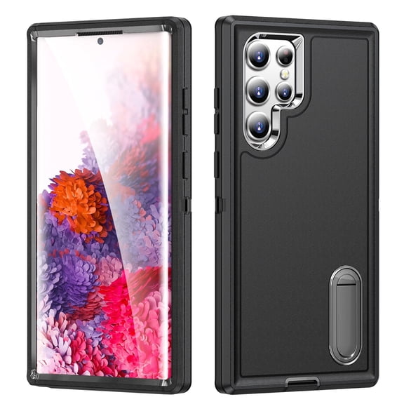 for Samsung Galaxy S23 Ultra 6.8" 2023 Hybird Case, Rugged PC Back Shockproof TPU Shell Metal Hidden Kickstand Drop Resistant Anti-slip Heavy Duty Protective Case for Galaxy S23 Ultra, Black
