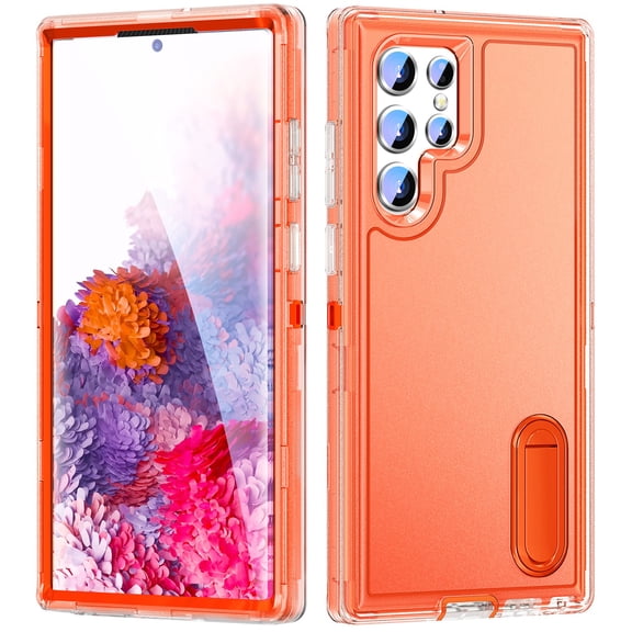 for Samsung Galaxy S23 Ultra 6.8" 2023 Hybird Case, Rugged PC Back Shockproof TPU Shell Metal Hidden Kickstand Drop Resistant Anti-slip Heavy Duty Protective Case for Galaxy S23 Ultra, Orange
