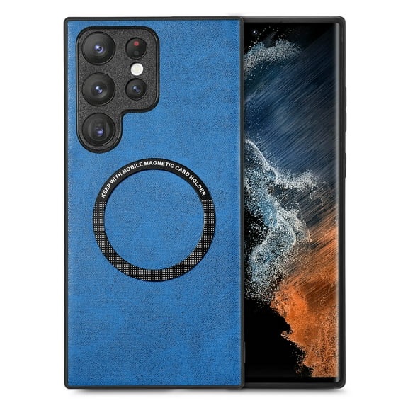 for Samsung Galaxy S23 Ultra (6.8 inch) Case,Built in Magnets for MagSafe Charger,Drop Protection Durable PU Leather Slim Lightweight Support Wireless Charging Magnetic Phone Cover,Blue