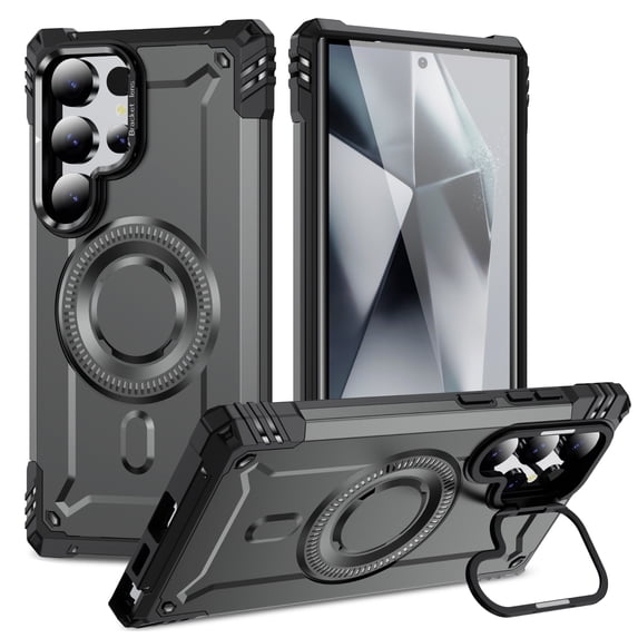 for Samsung Galaxy S23 Ultra Armor Case with Kickstand, Luxury Military-Grade Protection Heavy Duty Magnetic Phone Case, Compatible with MagSafe Accessories, for Samsung Galaxy S23 Ultra - Gray