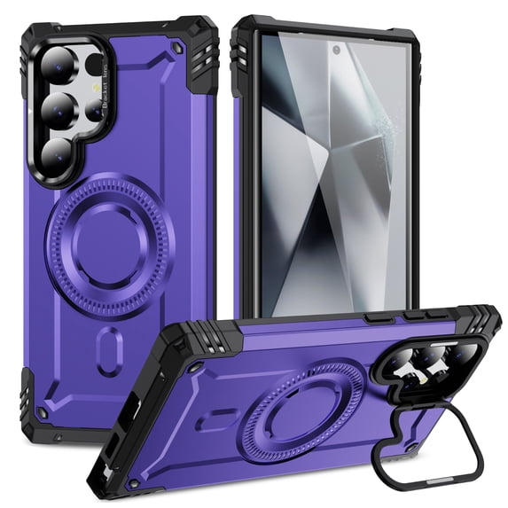 for Samsung Galaxy S23 Ultra Armor Case with Kickstand, Luxury Military-Grade Protection Heavy Duty Magnetic Phone Case, Compatible with MagSafe Accessories, for Samsung Galaxy S23 Ultra - Purple