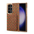 thumbnail image 1 of for Samsung Galaxy S23 Ultra Back Case, Luxury Ultra Slim Shockproof PU Leather Card Slot Kickstand Plating Soft Frame Pattern Case Cover for Samsung Galaxy S23 Ultra, Orange, 1 of 5
