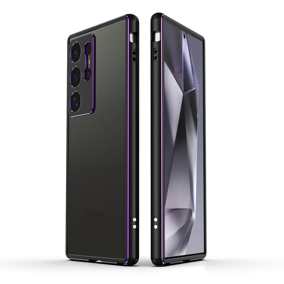 for Samsung Galaxy S23 Ultra Bumper Case with Camera Lens Circle Protection, Slim Fit No Back Backless Metal Bumper Shockproof Heat Dissipation Rugged for Samsung Galaxy S23 Ultra, Black+Purple