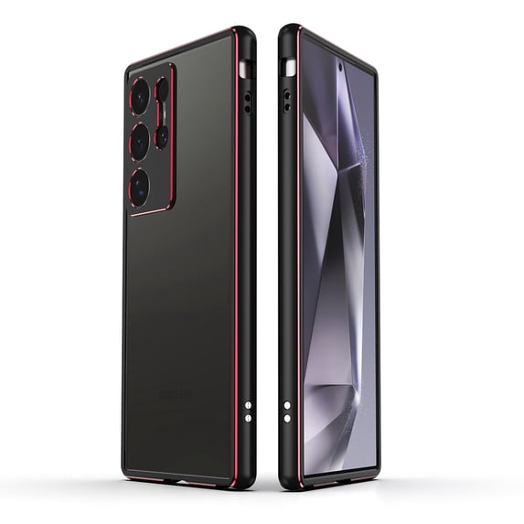 for Samsung Galaxy S23 Ultra Bumper Case with Camera Lens Circle Protection, Slim Fit No Back Backless Metal Bumper Shockproof Heat Dissipation Rugged for Samsung Galaxy S23 Ultra, Red+Black