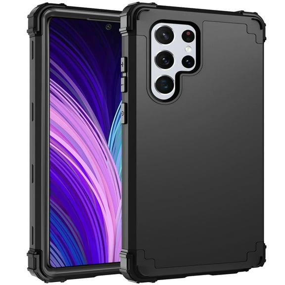 for Samsung Galaxy S23 Ultra Case, 3 in 1 Heavy Duty Rugged Hybrid Anti Slip Shockproof Hard PC Cover Soft Silicone Bumper Non-Slip Protective Phone Case Cover for Samsung Galaxy S23 Ultra, Black