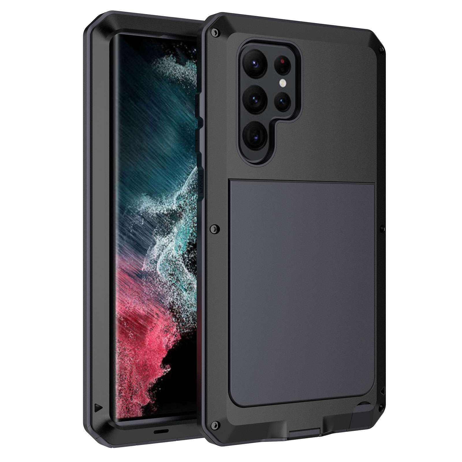 for Samsung Galaxy S23 Ultra Case, 360 Full Body Protective Cover Heavy Duty Shockproof Armor Aluminum Alloy Metal Case with Silicone for Samsung Galaxy S23 Ultra,Black