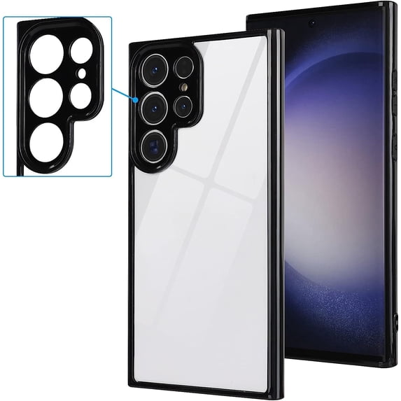 for Samsung Galaxy S23 Ultra Case 5G,Transparent Back,TPU Frames,Scratch-Resistant,Precise Camera Holes Slim Shockproof Protective Phone Case for S23 Ultra (Black)