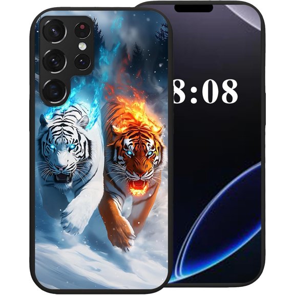 for Samsung Galaxy S23 Ultra Case,Black Soft TPU Silicone Shockproof Protection Cover Phone Case for Galaxy S23 Ultra Cute Amusing Pattern | Ice and Fire Tiger