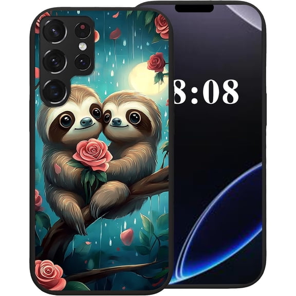 for Samsung Galaxy S23 Ultra Case,Black Soft TPU Silicone Shockproof Protection Cover Phone Case for Galaxy S23 Ultra Cute Amusing Pattern | Roses and Sloths
