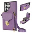thumbnail image 1 of Samsung Galaxy S23 Ultra Case with Card Holder for Women Phone Case Wallet with Strap Credit Card Slots Crossbody Strap with Kickstand Zipper Shockproof Case For Samsung Galaxy S23 Ultra,Purple, 1 of 8