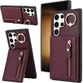 thumbnail image 1 of Samsung Galaxy S23 Ultra Case with Card Holder for Women, Samsung Galaxy S23 Ultra Phone Case Wallet with Credit Card with Ring Kickstand Zipper Shockproof Slim Stand Case - Red Wine, 1 of 18