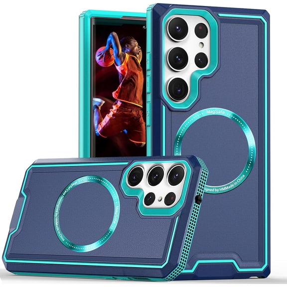 for Samsung Galaxy S23 Ultra Case Compatible with MagSafe, Dual Layer Protection Rubber Cover Phone Case with Wireless Charging for Samsung Galaxy S23 Ultra YJ Blue
