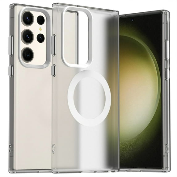 for Samsung Galaxy S23 Ultra Case Compatible with Magsafe, Samsung Galaxy S23 Ultra Phone Case, Translucent Matte Back Slim Magnetic Case Military-Grade Protection Shockproof for S23 Ultra - White