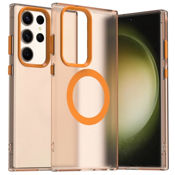 for Samsung Galaxy S23 Ultra Case Compatible with Magsafe, Samsung Galaxy S23 Ultra Phone Case, Translucent Matte Back Slim Magnetic Case Military-Grade Protection Shockproof for S23 Ultra - Orange
