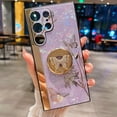 thumbnail image 1 of Samsung Galaxy S23 Ultra Case Cute Bling Butterfly Flower Design with Ring Stand,Luxury Plating Glitter Girly Diamond Pearl Hard Back Cover  Samsung S23 Ultra,Purple, 1 of 9