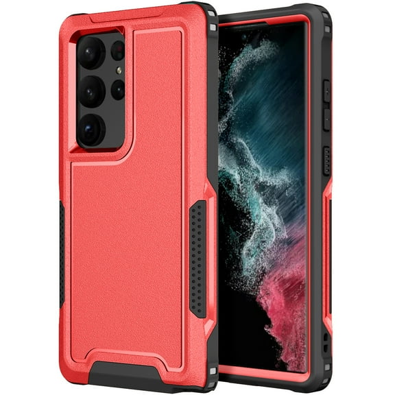 Samsung Galaxy S23 Ultra Case, Hard PC Bumper Soft TPU Back Three Layer Shockproof Heavy Duty Hybrid Sturdy Protective Cover Case  Samsung Galaxy S23 Ultra, Red