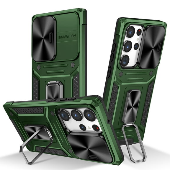 for Samsung Galaxy S23 Ultra Case Heavy Duty with Camera Cover, Build in Kickstand & Magnetic Car, Military Grade Armor Protection Cover,Sturdy Rugged Shockproof Case, Darkgreen