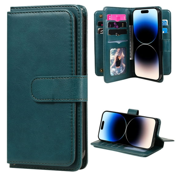 for Samsung Galaxy S23 Ultra Case, Heavy Duty Protection Wallet with Magnetic Case, 10 Card Slots, 2 in 1 Folio Flip Premium PU Leather Wallet Kickstand Case for Samsung Galaxy S23 Ultra - Darkgreen
