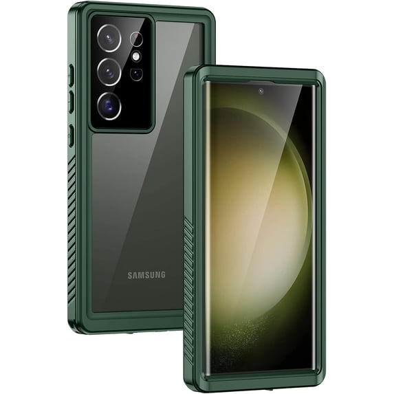 Samsung Galaxy S23 Ultra Case, IP68 Waterproof Dustproof Case with Built-in Screen Protector, Full Body Protective Phone Cover for Galaxy S23 Ultra 5G 6.8 Inch, Green/Clear